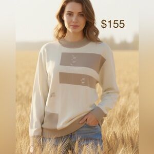 New LACE CANADA Spring Light Cream and Tan Sweater Woman's Size Large